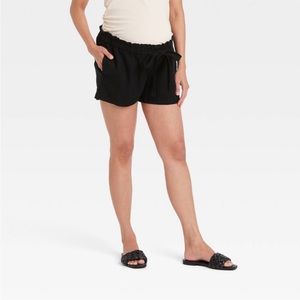 NWT Tie-Front Pull-On Elastic Waist Black Maternity Shorts